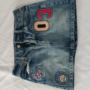 y2k embroidered denim miniskirt